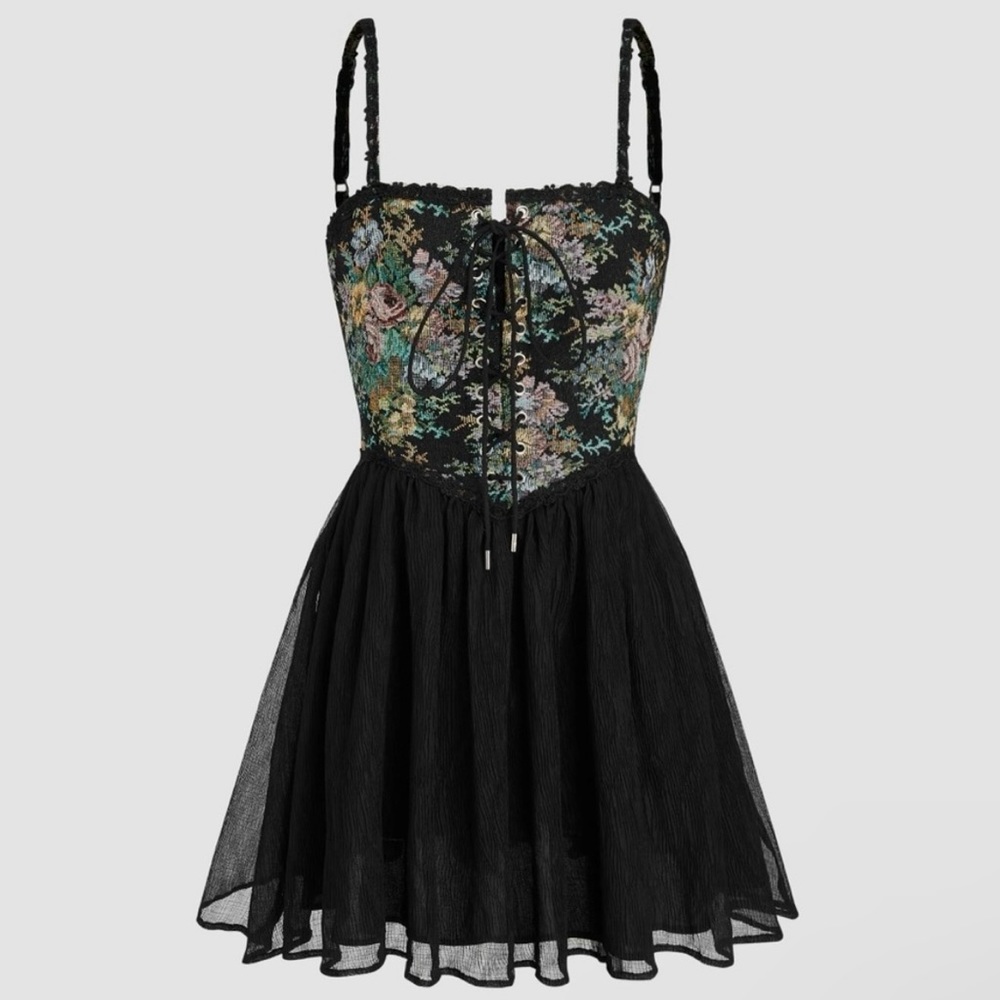 NWT Black Garden Corset Mini-Dress